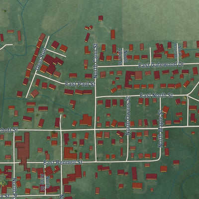 Second close-up of the map of Westport, Indiana print showing more streets and buildings