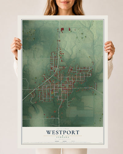 Map of Westport, Indiana, 24 x 36 inch unframed archival matte print