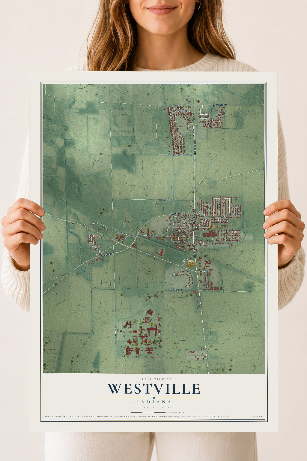 Map of Westville, Indiana, 18 x 24 inch unframed archival matte print