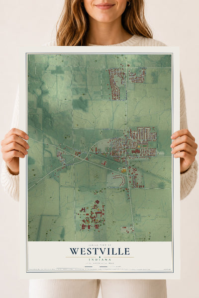 Map of Westville, Indiana, 18 x 24 inch unframed archival matte print