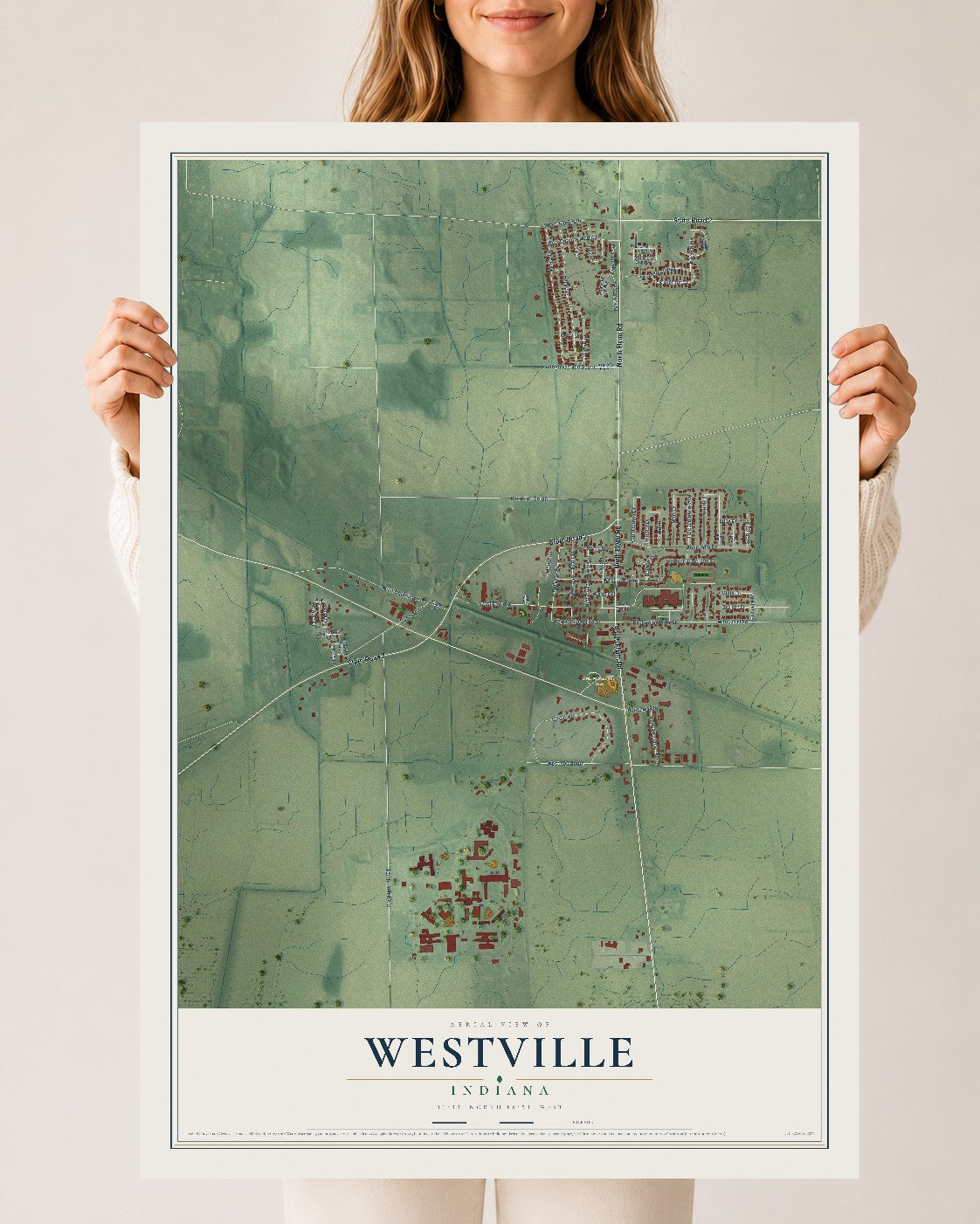 Map of Westville, Indiana, 24 x 36 inch unframed archival matte print