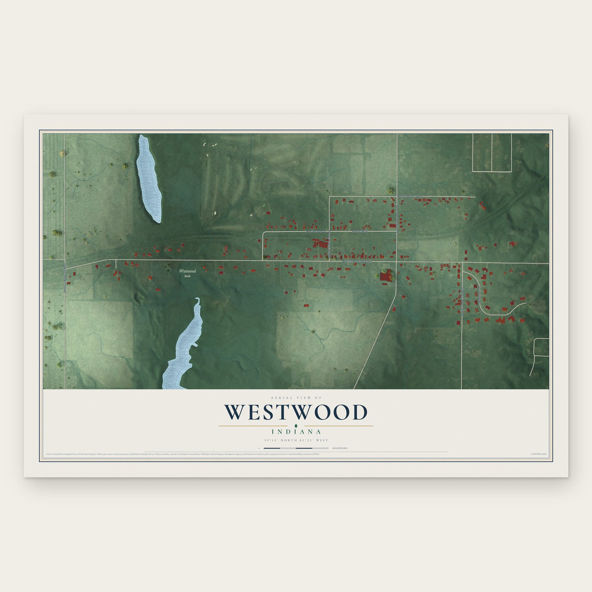 Westwood, Indiana map print, the full design
