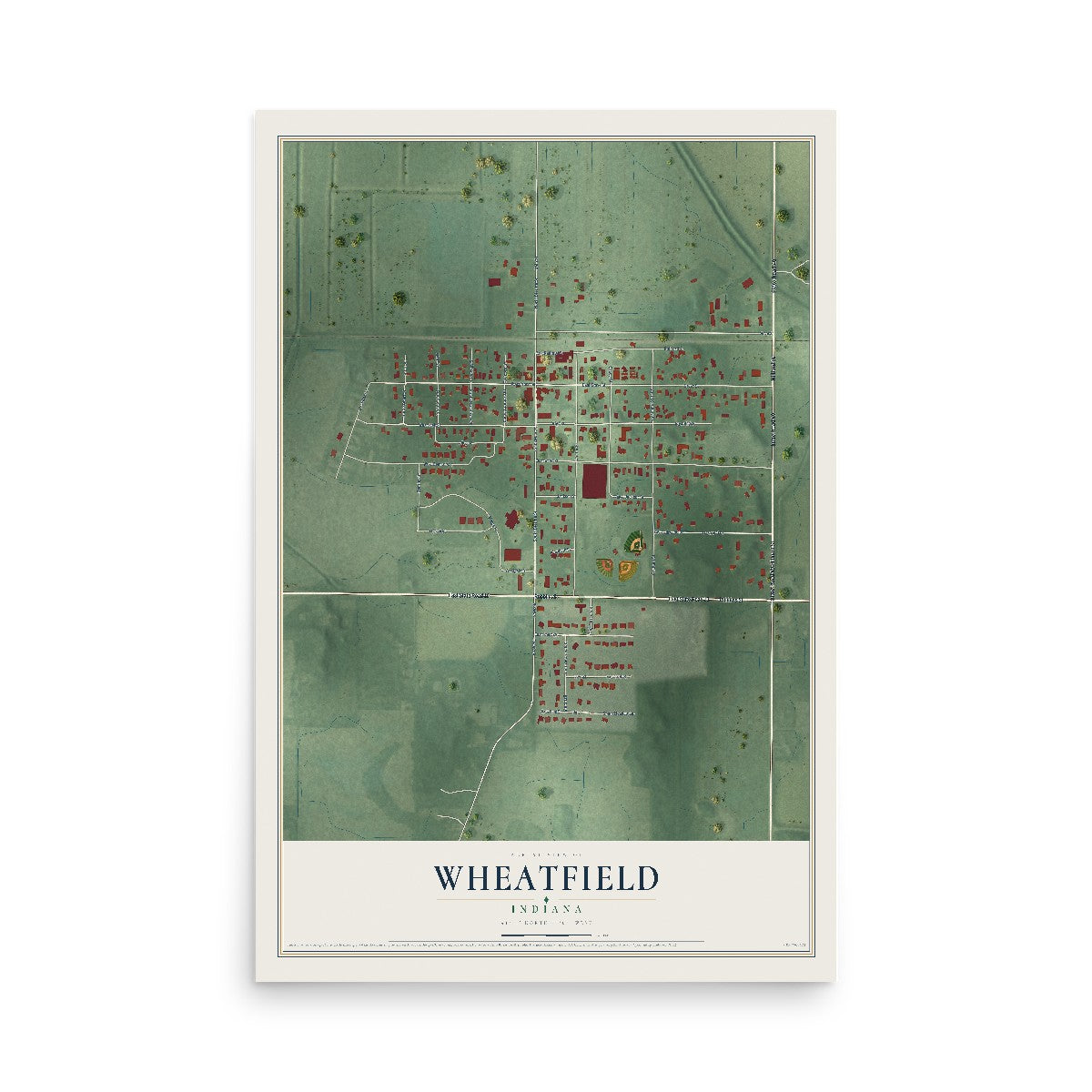 Map of Wheatfield, Indiana, 12 x 18 inch unframed archival matte print