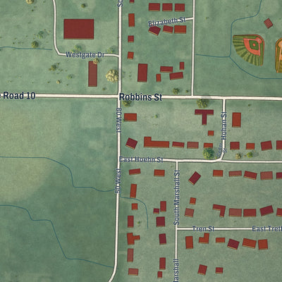 Second close-up of the map of Wheatfield, Indiana print showing more streets and buildings