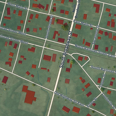 Close-up of the map of Wheatland, Indiana print showing street and building detail