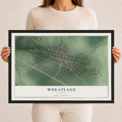 Map of Wheatland, Indiana, 12 x 18 inch print in a black wood frame