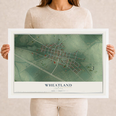 Map of Wheatland, Indiana, 12 x 18 inch print in a white wood frame