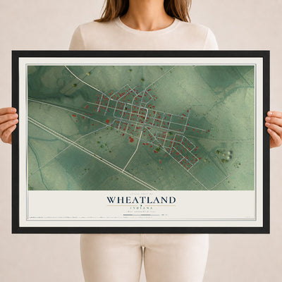 Map of Wheatland, Indiana, 18 x 24 inch print in a black wood frame