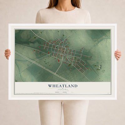 Map of Wheatland, Indiana, 24 x 36 inch print in a white wood frame