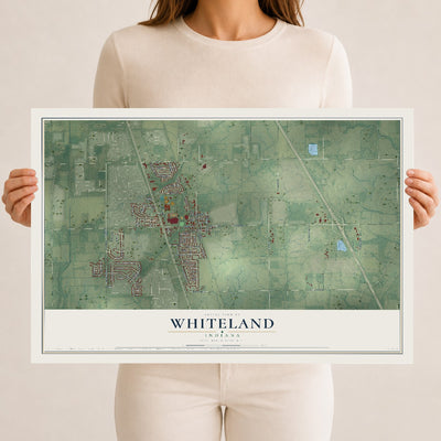 Map of Whiteland, Indiana, 12 x 18 inch unframed archival matte print