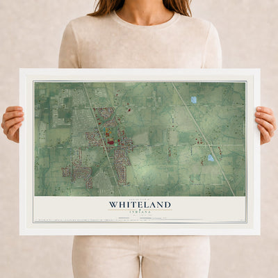 Map of Whiteland, Indiana, 12 x 18 inch print in a white wood frame