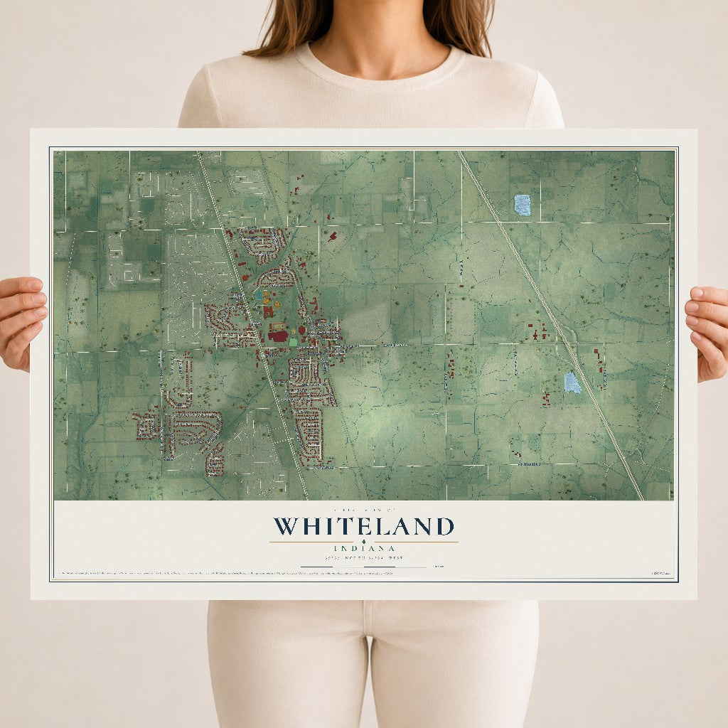 Map of Whiteland, Indiana, 18 x 24 inch unframed archival matte print