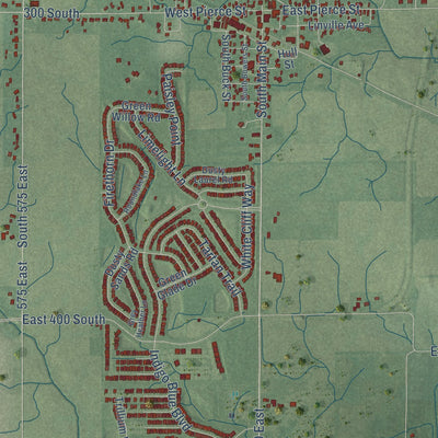 Second close-up of the map of Whitestown, Indiana print showing more streets and buildings