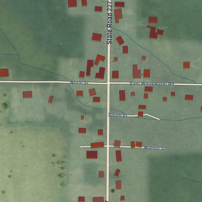 Close-up of the map of Whitewater, Indiana print showing street and building detail