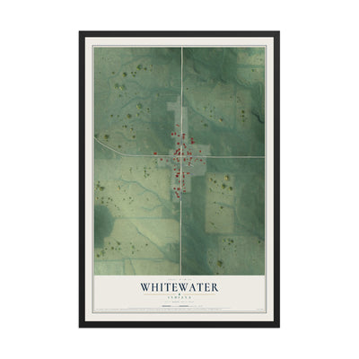 Map of Whitewater, Indiana, 12 x 18 inch print in a black wood frame