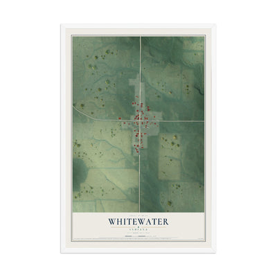 Map of Whitewater, Indiana, 12 x 18 inch print in a white wood frame