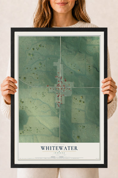 Map of Whitewater, Indiana, 18 x 24 inch print in a black wood frame