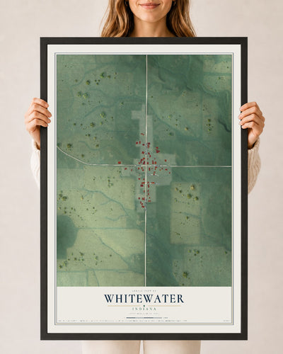 Map of Whitewater, Indiana, 24 x 36 inch print in a black wood frame
