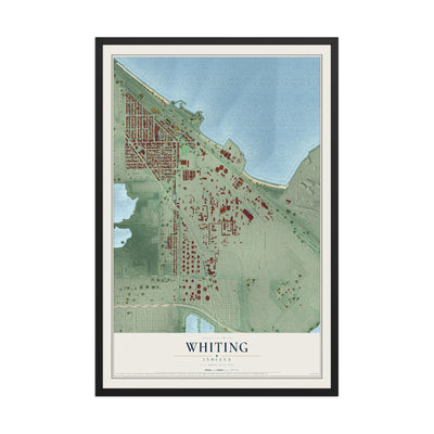 Map of Whiting, Indiana, 12 x 18 inch print in a black wood frame