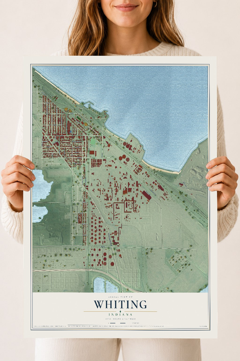 Map of Whiting, Indiana, 18 x 24 inch unframed archival matte print