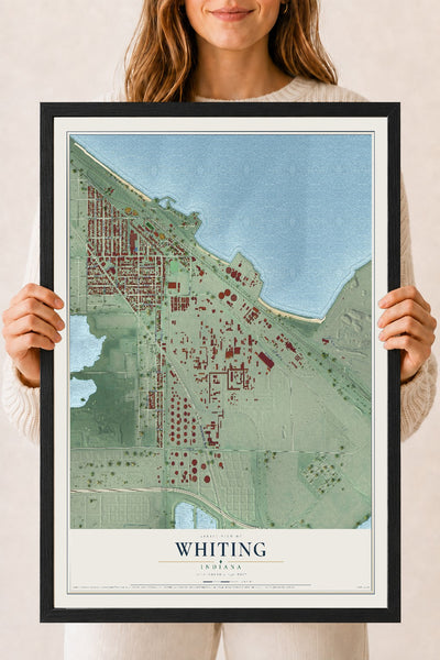 Map of Whiting, Indiana, 18 x 24 inch print in a black wood frame