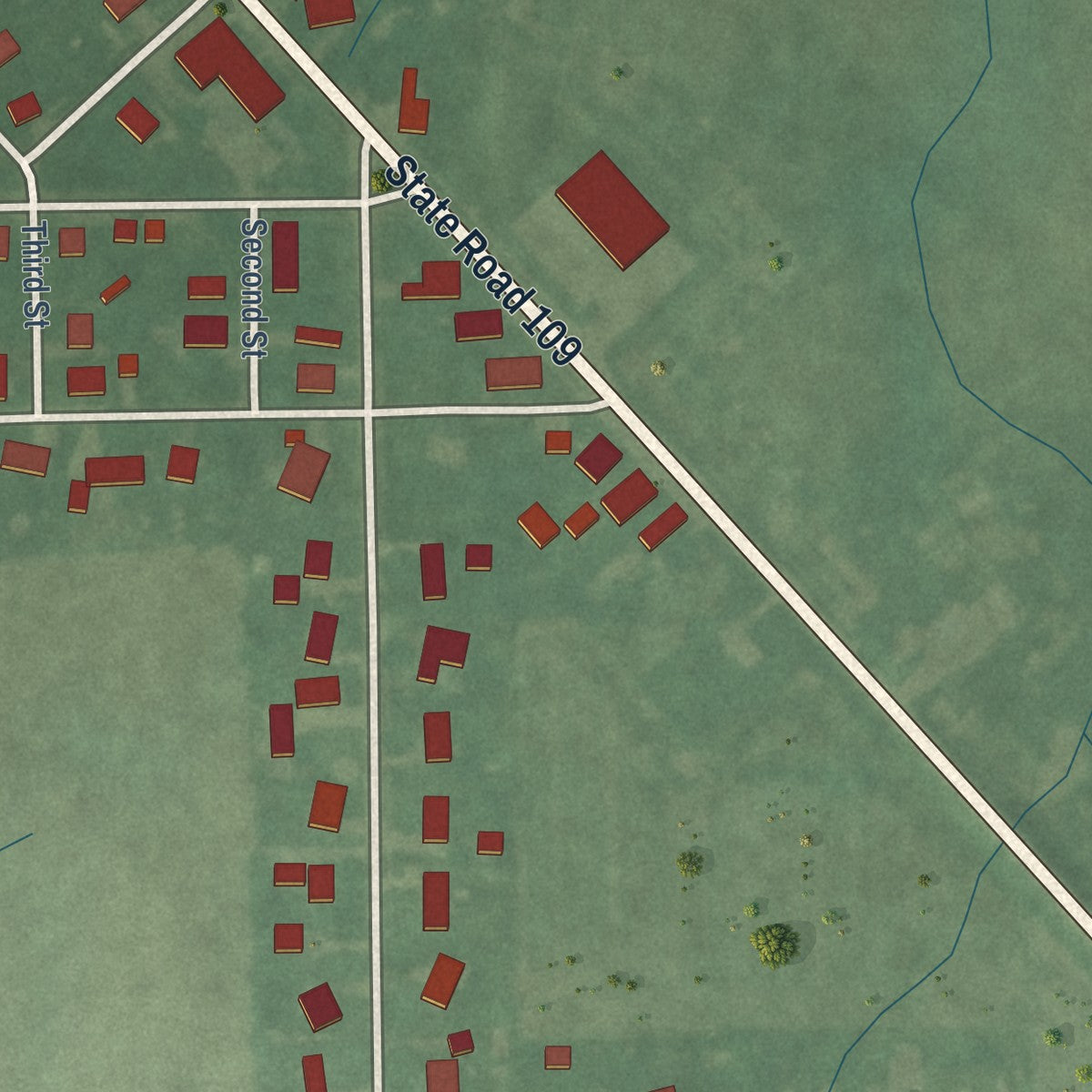 Second close-up of the map of Wilkinson, Indiana print showing more streets and buildings