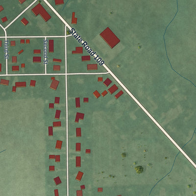 Second close-up of the map of Wilkinson, Indiana print showing more streets and buildings