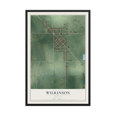 Map of Wilkinson, Indiana, 12 x 18 inch print in a black wood frame