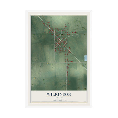 Map of Wilkinson, Indiana, 12 x 18 inch print in a white wood frame