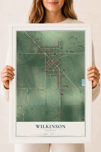 Map of Wilkinson, Indiana, 18 x 24 inch print in a white wood frame