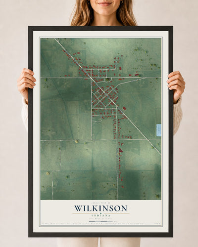 Map of Wilkinson, Indiana, 24 x 36 inch print in a black wood frame
