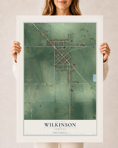 Map of Wilkinson, Indiana, 24 x 36 inch print in a white wood frame