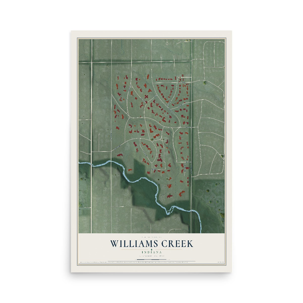 Map of Williams Creek, Indiana, 12 x 18 inch unframed archival matte print