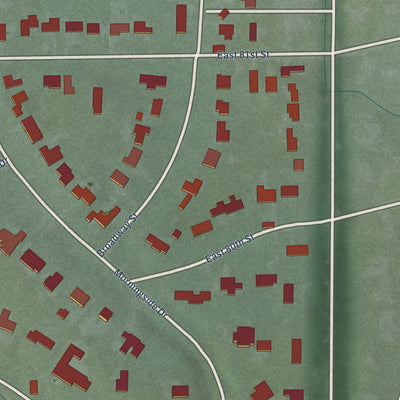 Close-up of the map of Williams Creek, Indiana print showing street and building detail