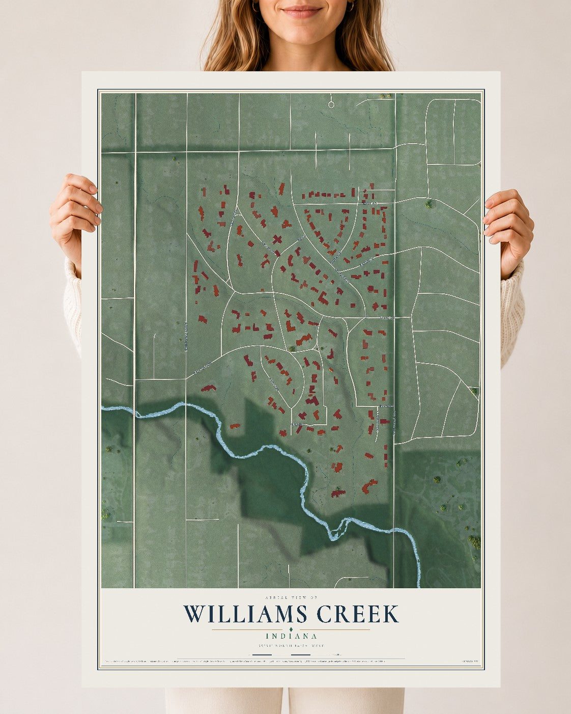 Map of Williams Creek, Indiana, 24 x 36 inch unframed archival matte print