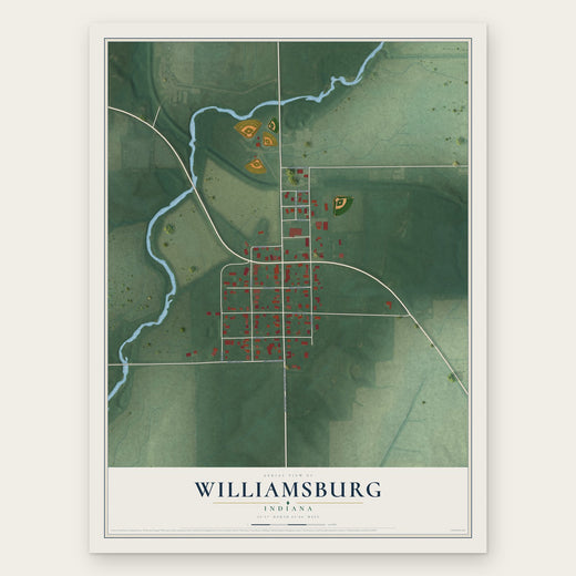 Williamsburg, Indiana map print, the full design
