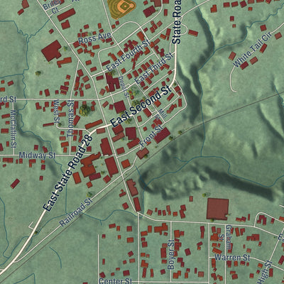Close-up of the map of Williamsport, Indiana print showing street and building detail