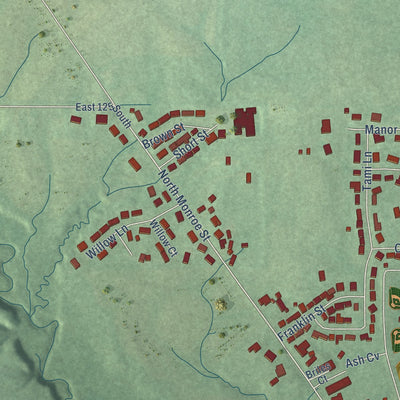Second close-up of the map of Williamsport, Indiana print showing more streets and buildings