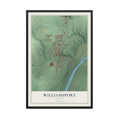 Map of Williamsport, Indiana, 12 x 18 inch print in a black wood frame