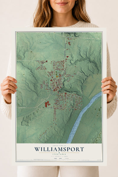 Map of Williamsport, Indiana, 18 x 24 inch unframed archival matte print