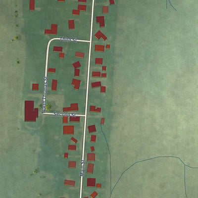 Close-up of the map of Willow Branch, Indiana print showing street and building detail