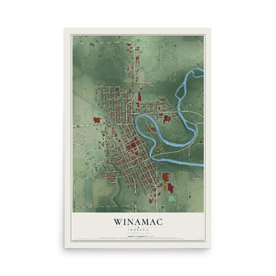 Map of Winamac, Indiana, 12 x 18 inch unframed archival matte print