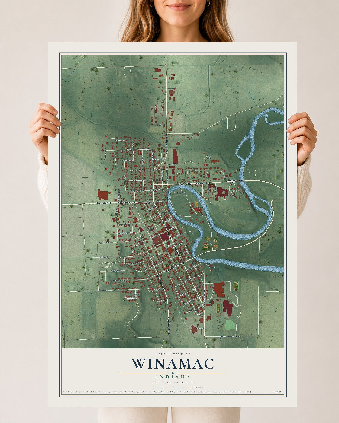 Map of Winamac, Indiana, 24 x 36 inch unframed archival matte print