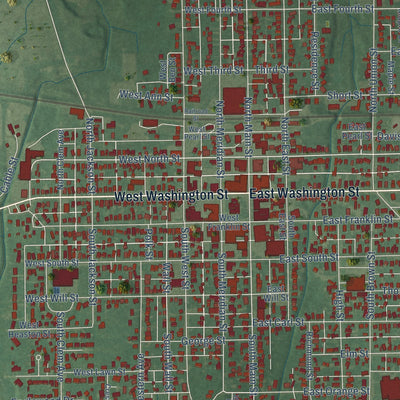 Close-up of the map of Winchester, Indiana print showing street and building detail