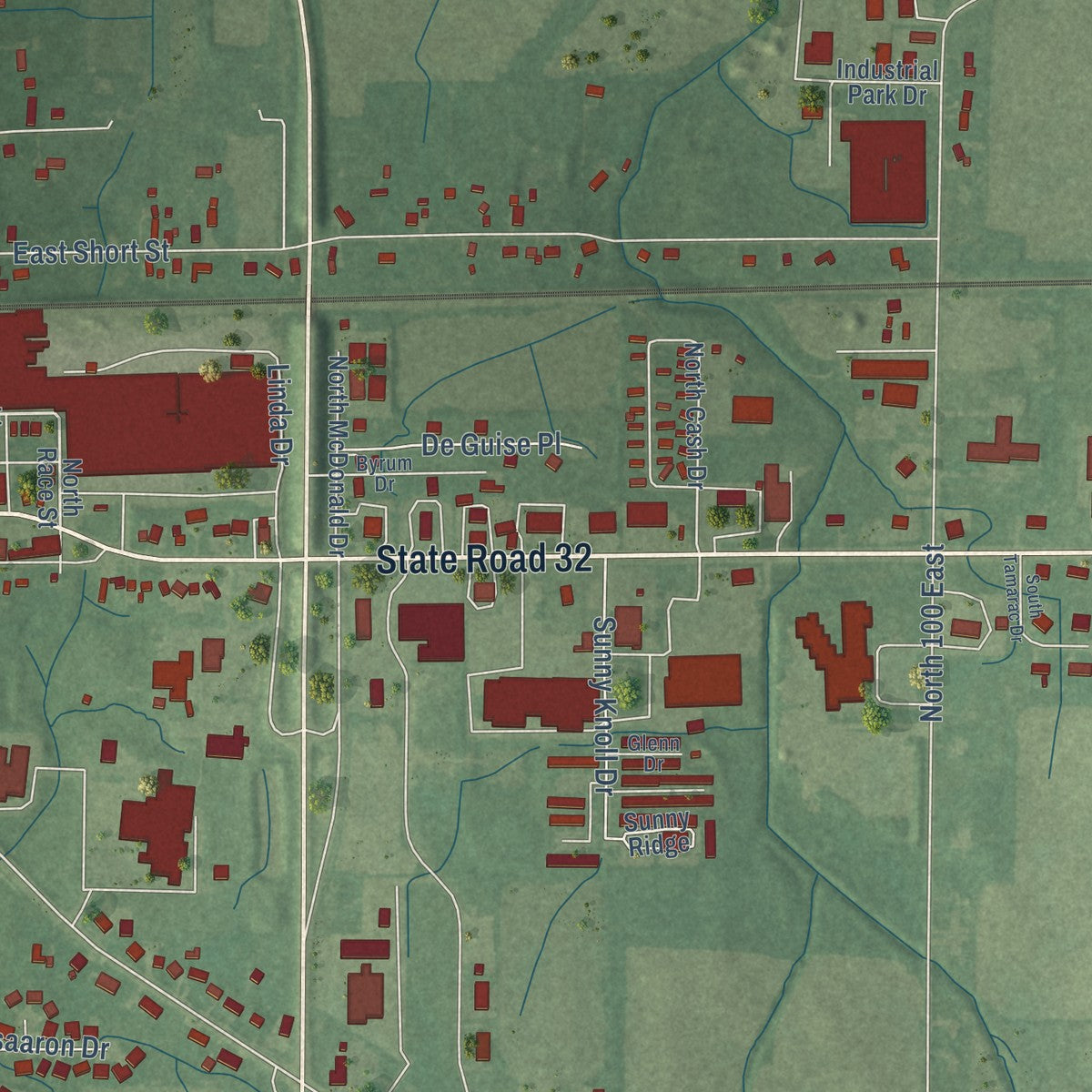 Second close-up of the map of Winchester, Indiana print showing more streets and buildings