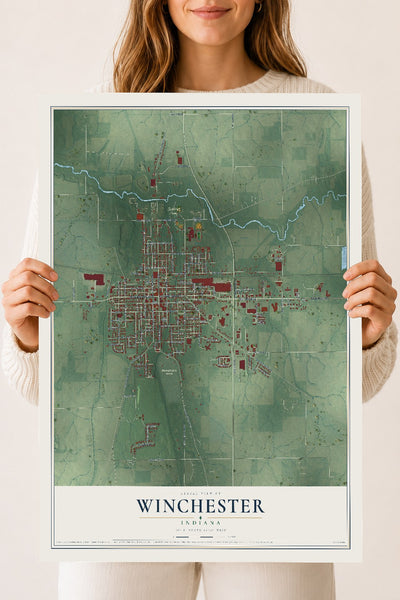 Map of Winchester, Indiana, 18 x 24 inch unframed archival matte print