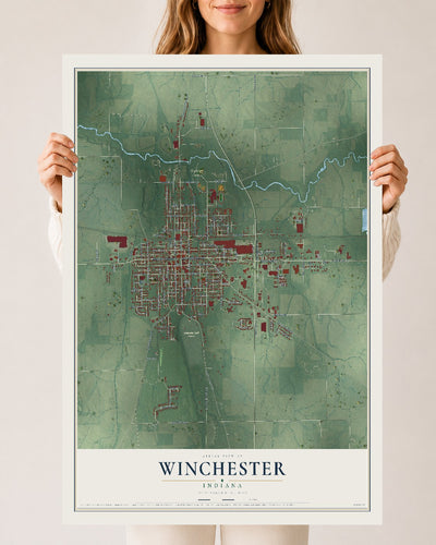 Map of Winchester, Indiana, 24 x 36 inch unframed archival matte print