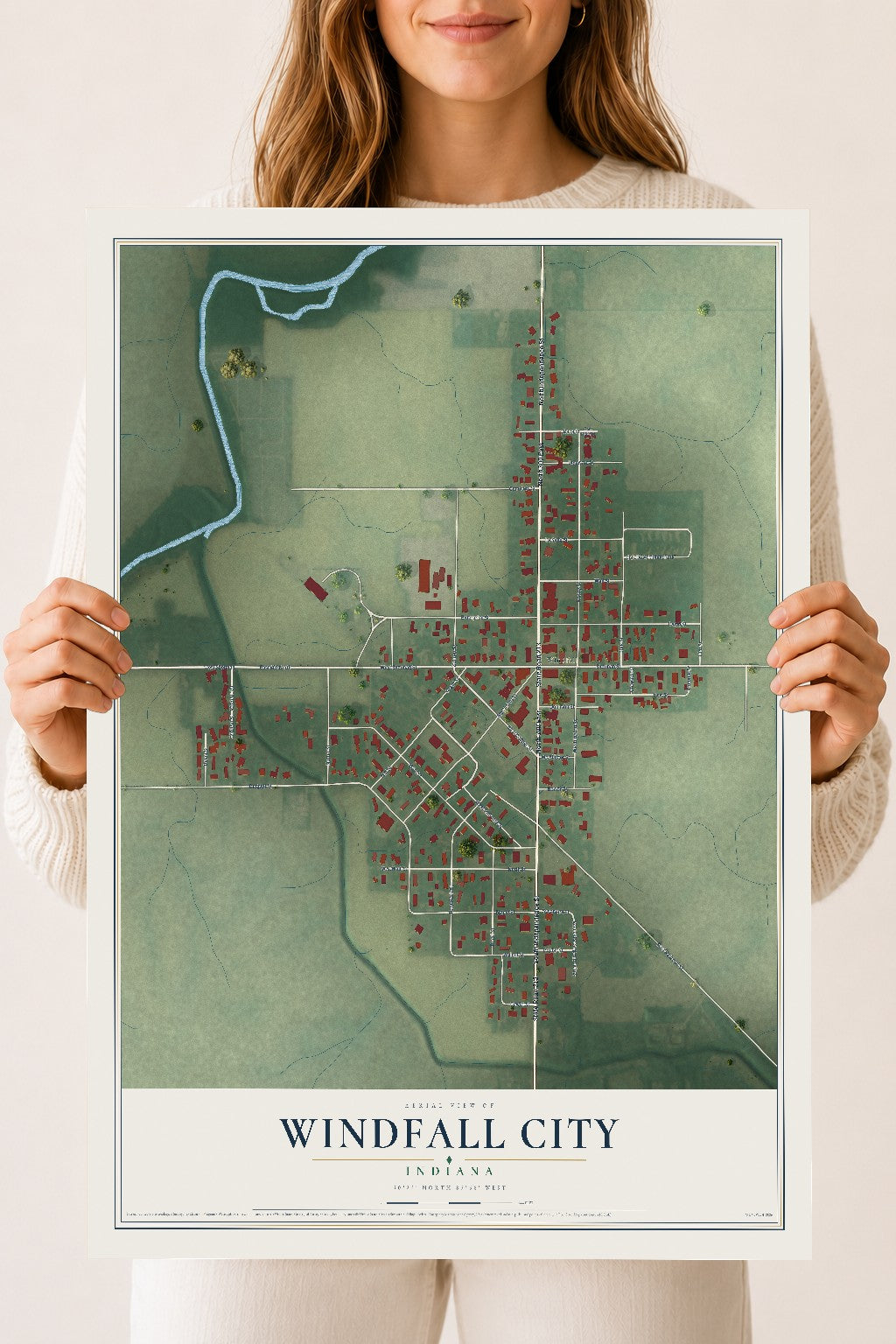 Map of Windfall City, Indiana, 18 x 24 inch unframed archival matte print