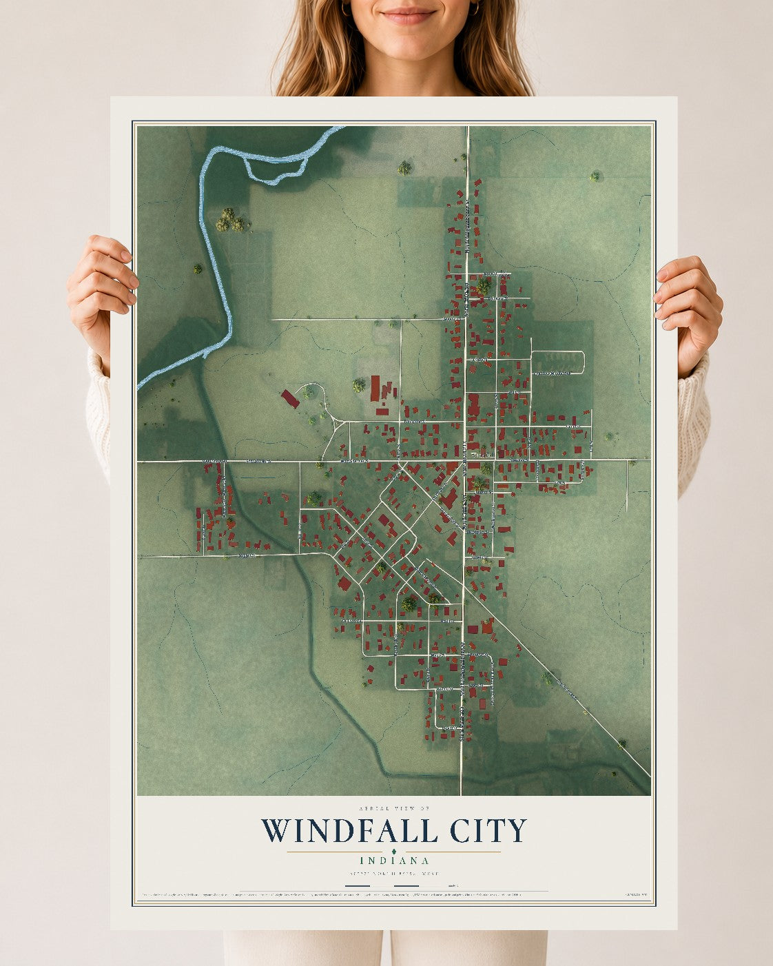 Map of Windfall City, Indiana, 24 x 36 inch unframed archival matte print