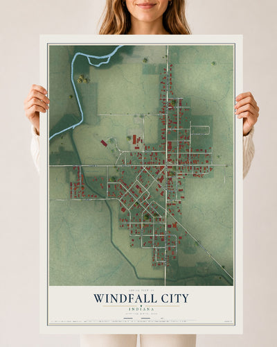 Map of Windfall City, Indiana, 24 x 36 inch unframed archival matte print